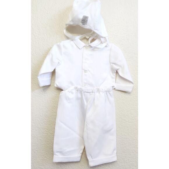 White 3 Pc Dress Pants and Shirt & Vest Combo With Bonnet 6-9 Months Lightweight - Picture 3 of 4
